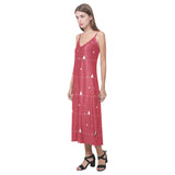 Christmas tree star snow red background V-Neck Open Fork Long Dress
