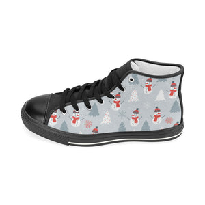 Snowman christmas  tree snow gray background Women's High Top Canvas Shoes Black