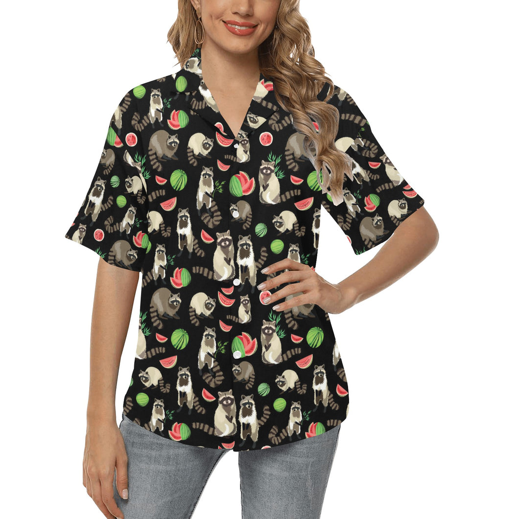 Raccoon watermelon pattern Women's All Over Print Hawaiian Shirt