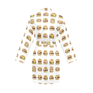 Hamburger Pattern Print Design 02 Women's Long Sleeve Belted Night Robe