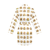 Hamburger Pattern Print Design 02 Women's Long Sleeve Belted Night Robe