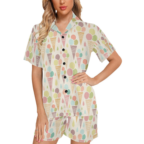 Ice cream cone pattern Women's V-Neck Short Pajama Set