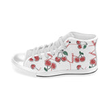 Hand drawn cherry pattern Men's High Top Canvas Shoes White