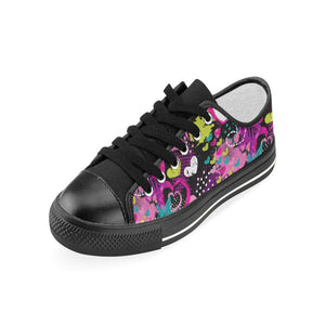 heart dot wave star creative design pattern Kids' Boys' Girls' Low Top Canvas Shoes Black