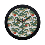 Bonsai red sun japanese pattern Elegant Black Wall Clock