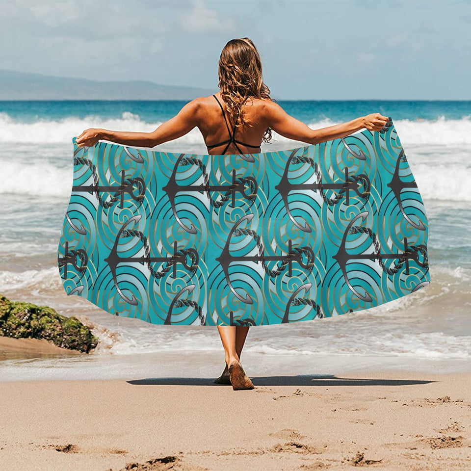 Anchor nautical green background Beach Towel
