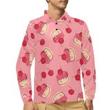 Cake cherry pattern Men's Long Sleeve Polo Shirt