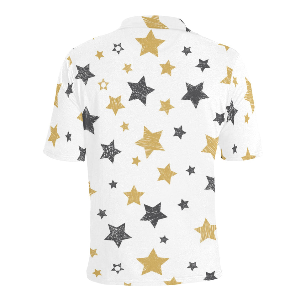 hand drawn gold black star pattern Men's All Over Print Polo Shirt