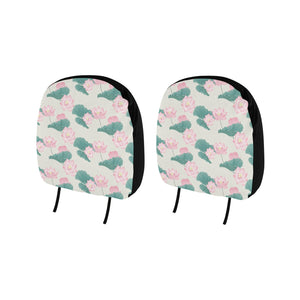 Pink lotus waterlily leaves pattern Car Headrest Cover