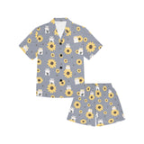 Cute hamster sunflower pattern background Kids' Boys' Girls' V-Neck Short Pajama Set