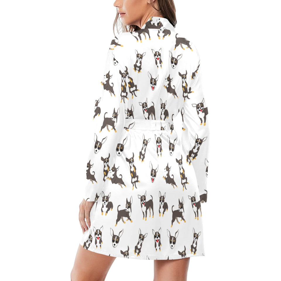 Chihuahua dog pattern Women's Long Sleeve Belted Night Robe