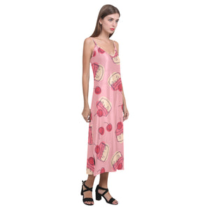 Cake cherry pattern V-Neck Open Fork Long Dress