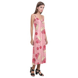 Cake cherry pattern V-Neck Open Fork Long Dress