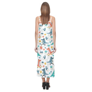 Cute Crocodile Pattern V-Neck Open Fork Long Dress