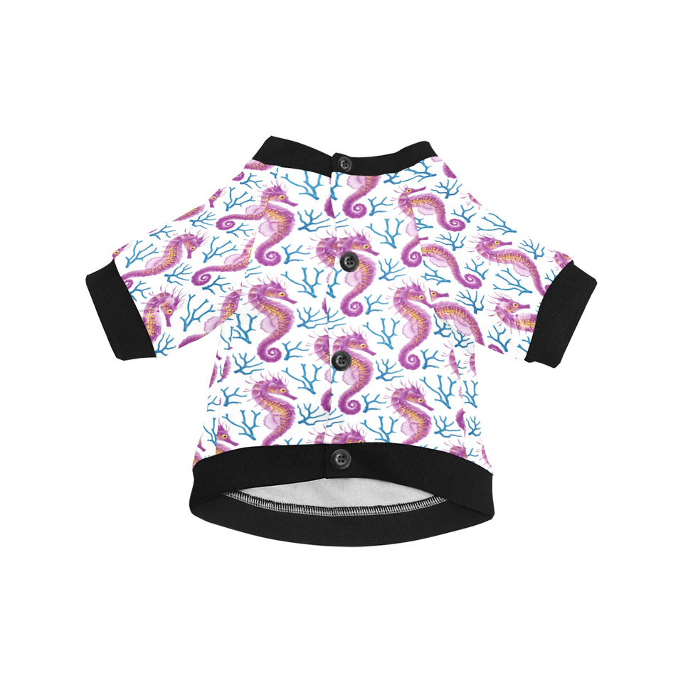 Purple seahorse blue coral pattern All Over Print Pet Dog Round Neck Fuzzy Shirt