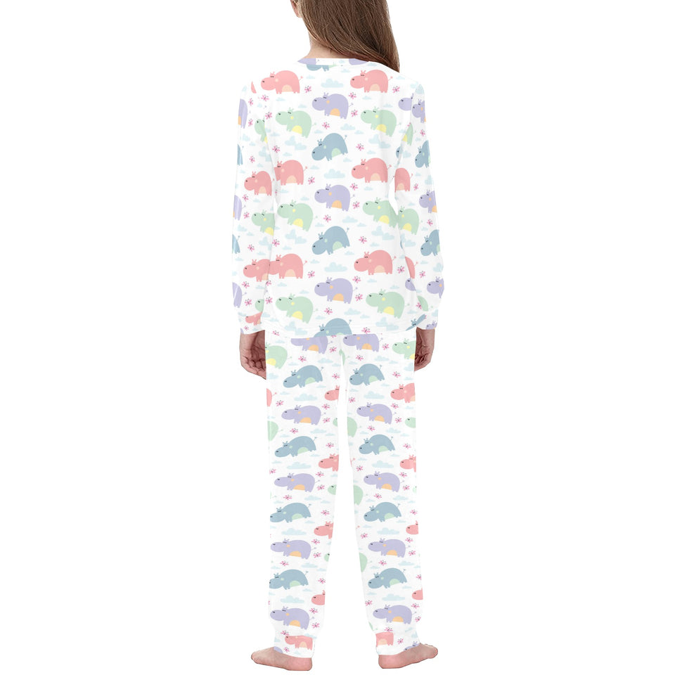 Hippopotamus Pattern Print Design 03 Kids' Boys' Girls' All Over Print Pajama Set