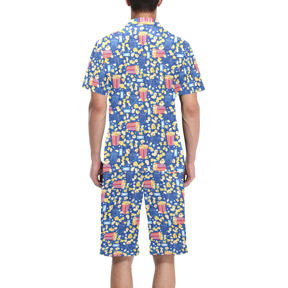 Popcorn Pattern Print Design 01 Men's V-Neck Short Pajama Set