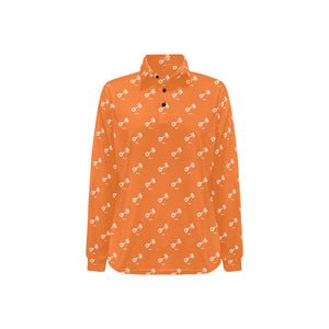 Engine Piston Orange Background Pattern Design 05 Women's Long Sleeve Polo Shirt