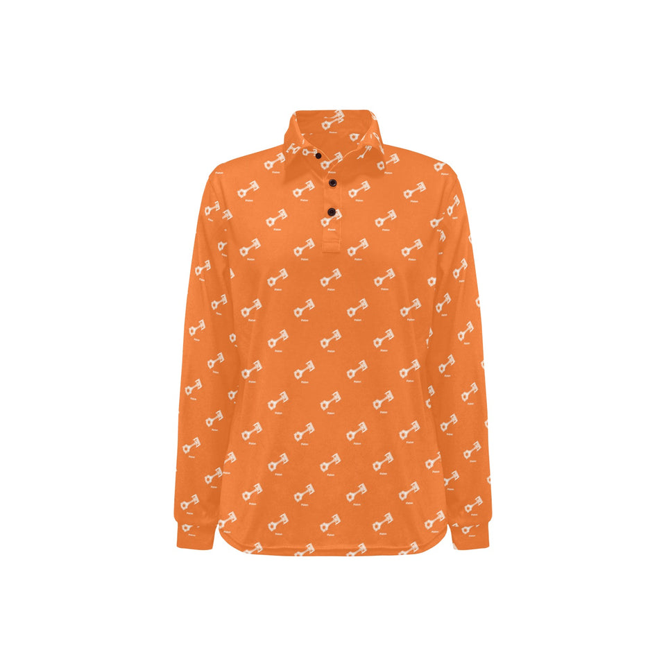 Engine Piston Orange Background Pattern Design 05 Women's Long Sleeve Polo Shirt