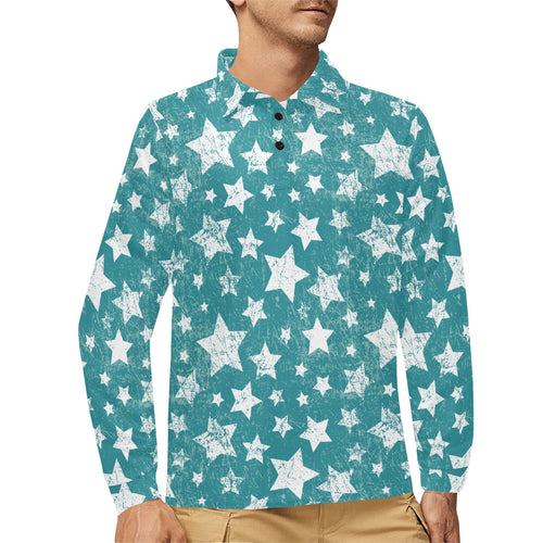 Vintage star pattern Men's Long Sleeve Polo Shirt