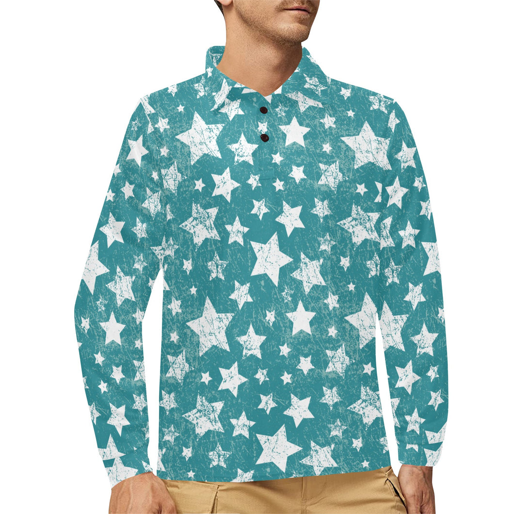 Vintage star pattern Men's Long Sleeve Polo Shirt