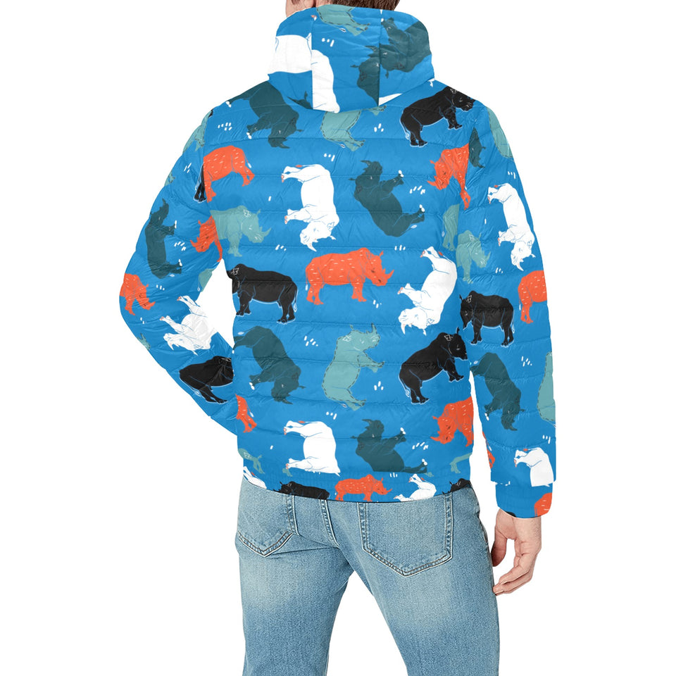 Colorful rhino pattern Men's Padded Hooded Jacket