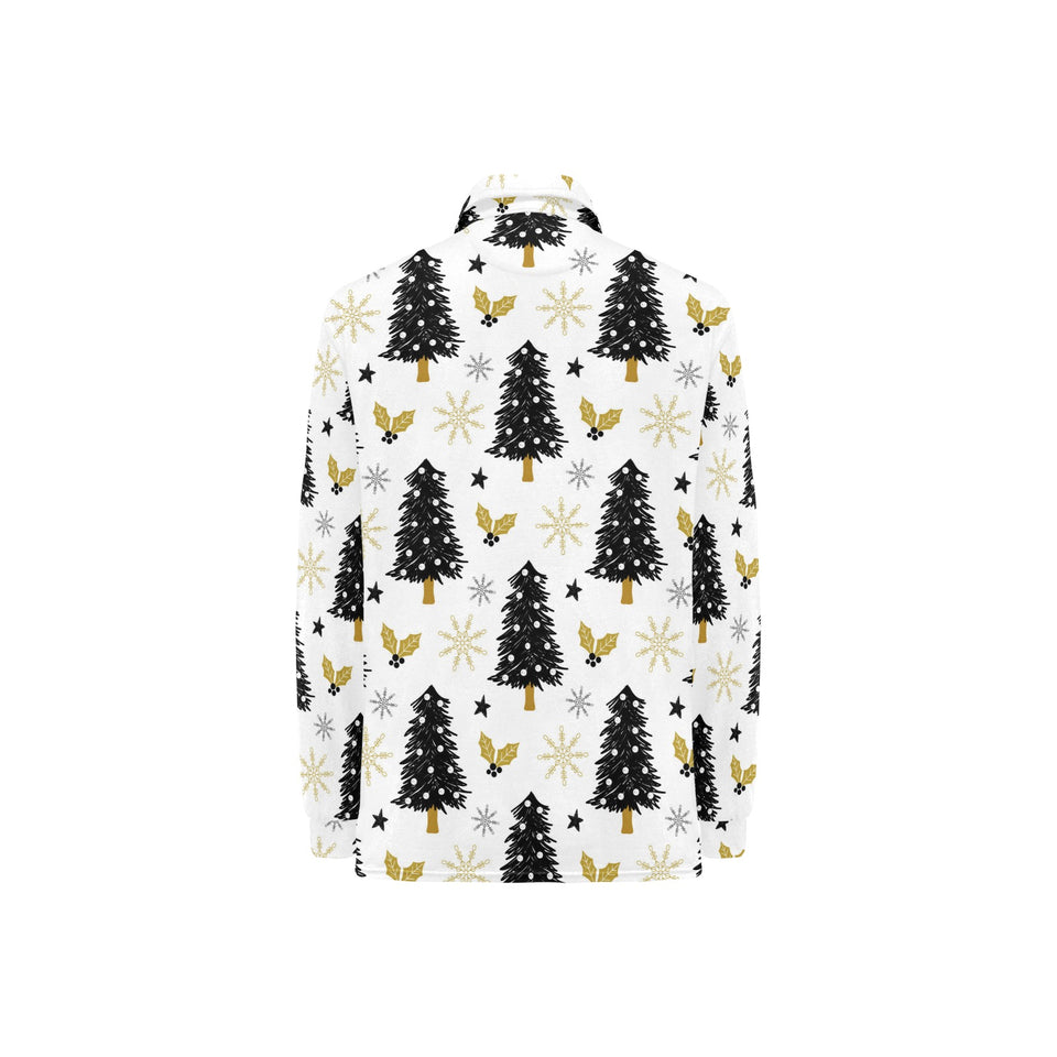 Christmas tree holly snow star pattern Women's Long Sleeve Polo Shirt