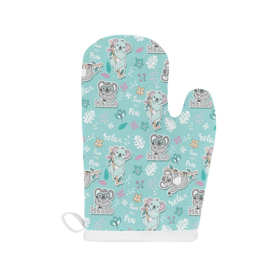 Cute koalas blue background pattern Heat Resistant Oven Mitts