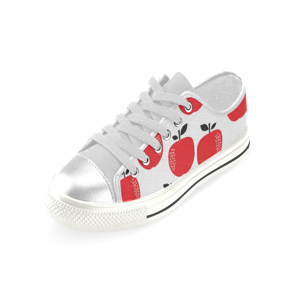 red apples white background Women's Low Top Canvas Shoes White