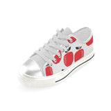 red apples white background Women's Low Top Canvas Shoes White