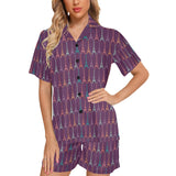 Eiffel Tower Pattern Print Design 05 Women's V-Neck Short Pajama Set
