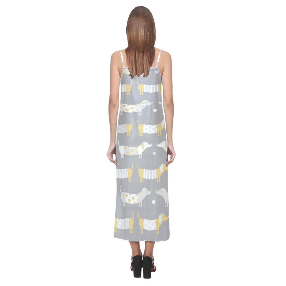 Cute dachshund dog pattern V-Neck Open Fork Long Dress