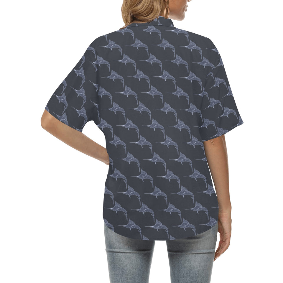 Swordfish Pattern Print Design 03 Women's All Over Print Hawaiian Shirt