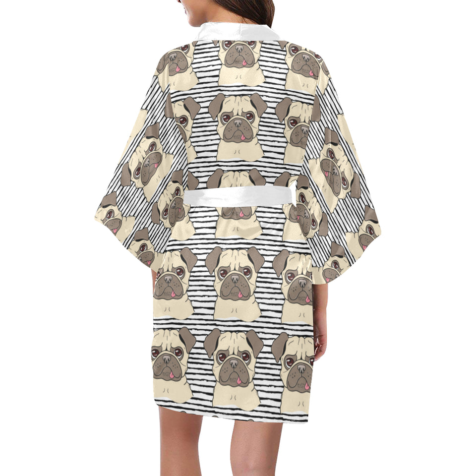 Happy pug pattern Women's Short Kimono Robe