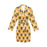 English Bulldog Pattern Print Design 04 Women's Long Sleeve Belted Night Robe