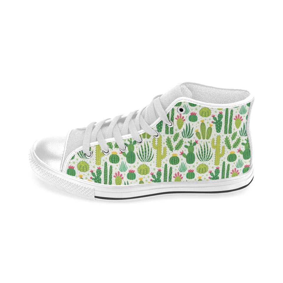 Cactus pattern copy Men's High Top Canvas Shoes White