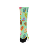 Colorful donut pattern green background Crew Socks