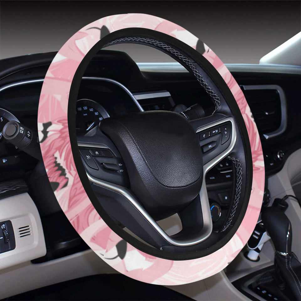 Pink flamingos pattern background Car Steering Wheel Cover