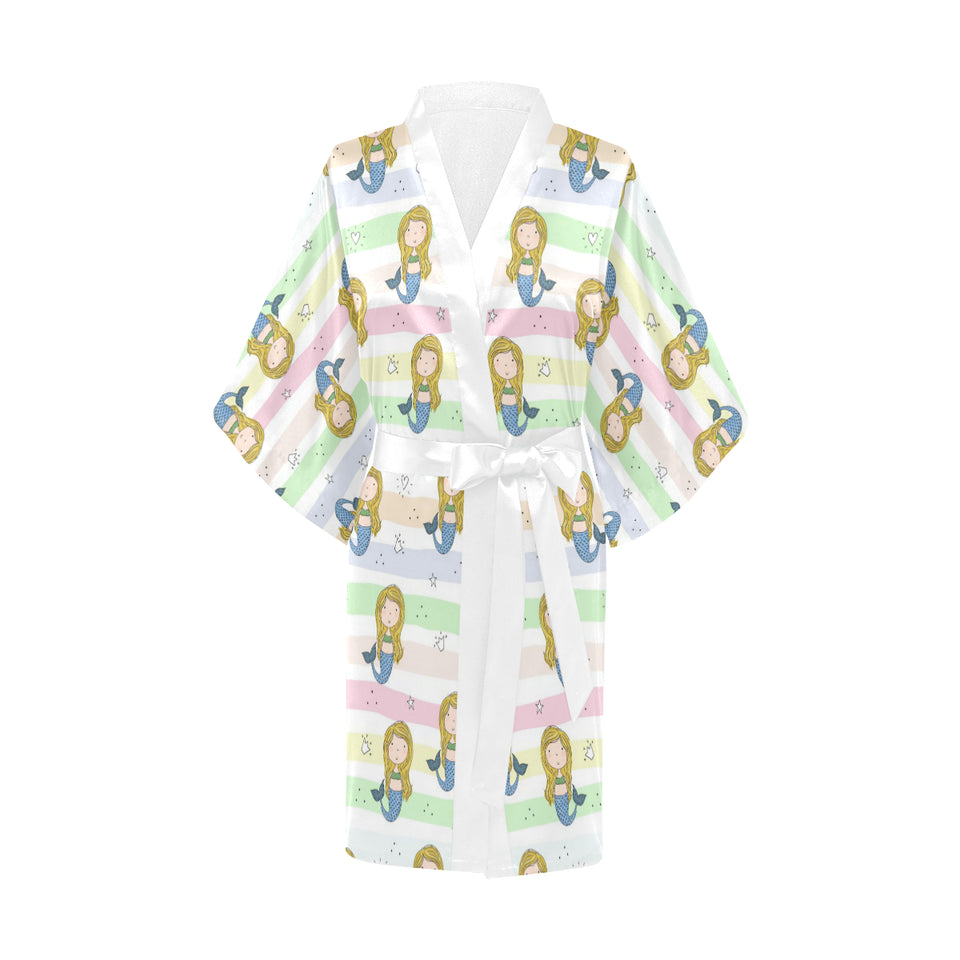 Cute hand drawn mermaid Women's Short Kimono Robe