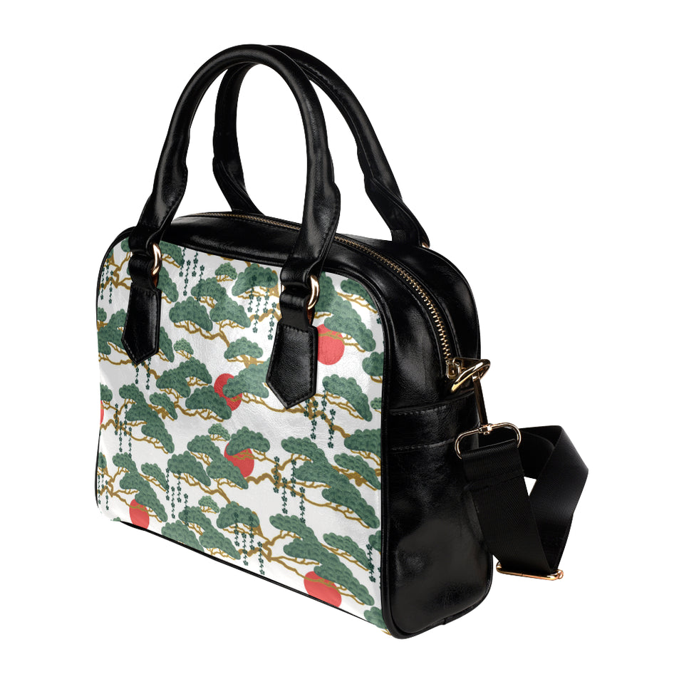 Bonsai red sun japanese pattern Shoulder Handbag