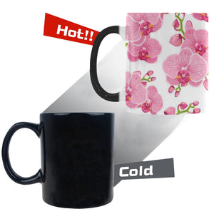 pink purple orchid pattern background Morphing Mug Heat Changing Mug