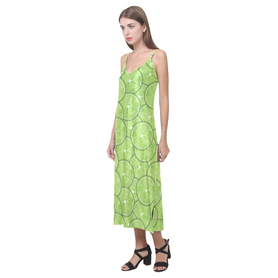 Slices of Lime pattern V-Neck Open Fork Long Dress