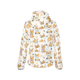 Cute dog corgi striped background pattern Women's Padded Hooded Jacket