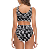 Music Notes Pattern Print Design 01 Chest Bowknot High Waisted Bikini Swimsuit