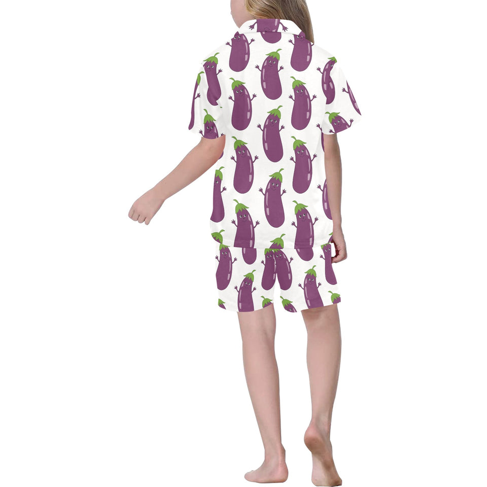 Eggplant Pattern Print Design 01 Kids' Boys' Girls' V-Neck Short Pajama Set