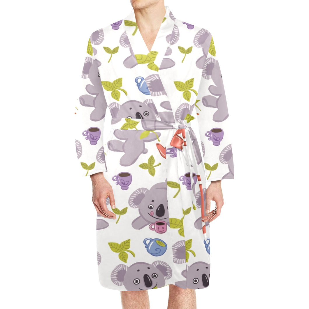 Cute koalas teapots tea Men's Long Sleeve Belted Night Robe