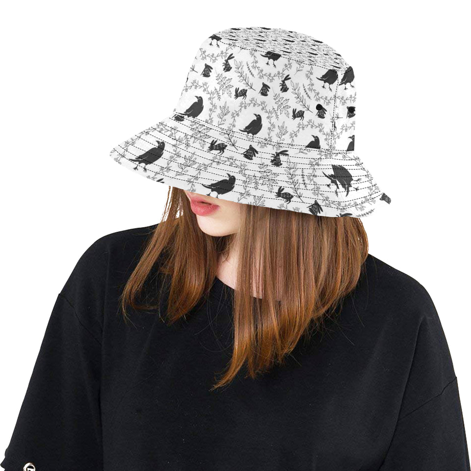 Crows floral wreath rabbit pattern Unisex Bucket Hat