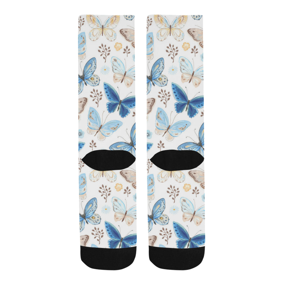 blue butterfly pattern Crew Socks