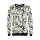 Monkey sloth lemur palm trees pattern Women's Crew Neck Sweatshirt