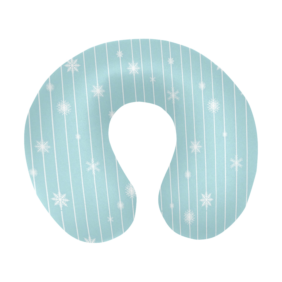 Snowflake pattern blue stripe background U-Shaped Travel Neck Pillow